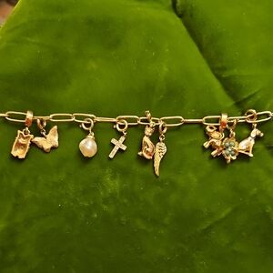 Gold-tone Charm Bracelet with Mixed Charms - Gold 7"